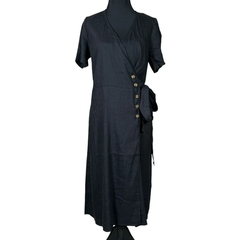 NWT Alp N Rock Thalia Wrap Linen Blend Dress Black Size S